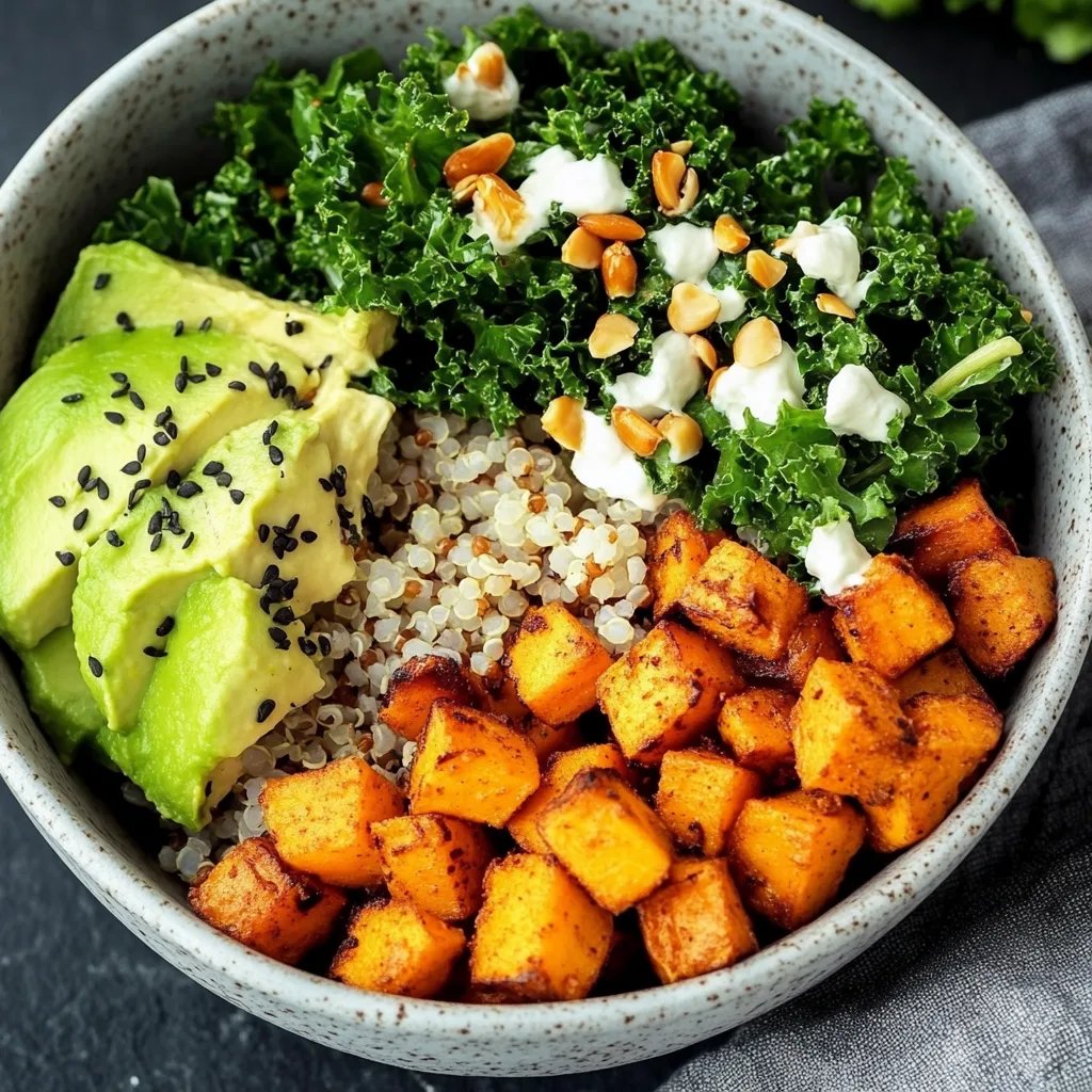 Sweet Potato Buddha Bowl mit Grünkohl und Quinoa
