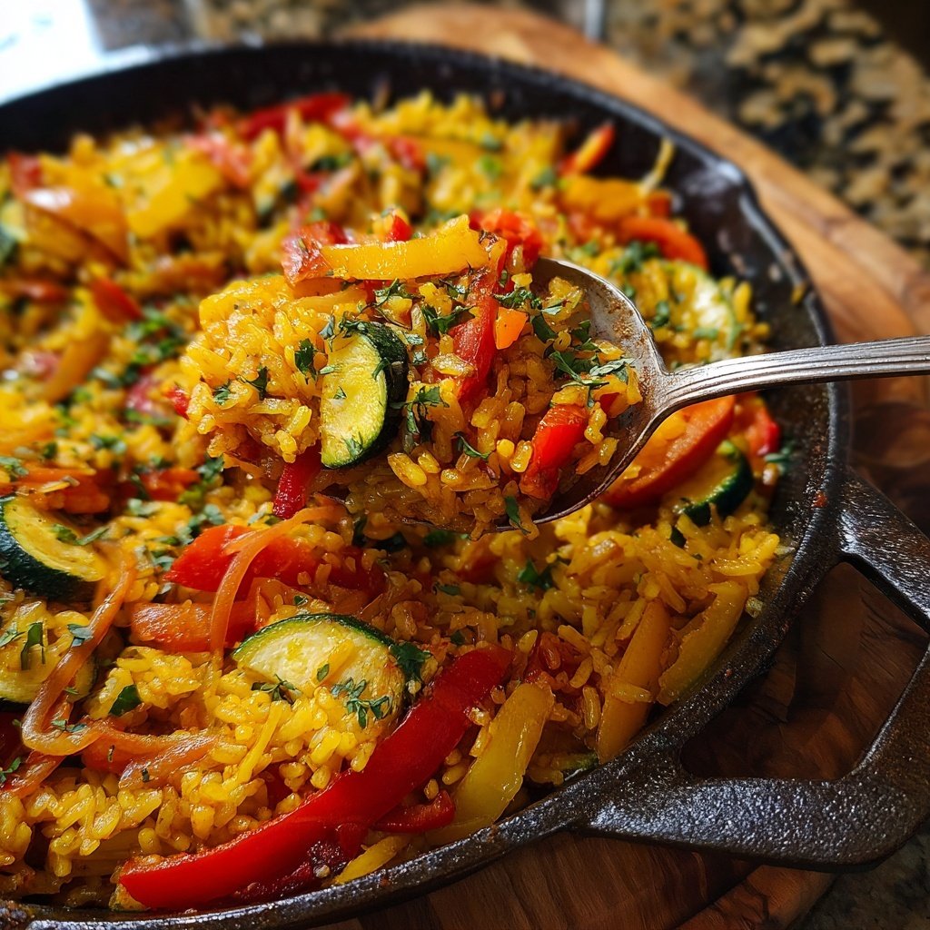 Paella mit Paprika und Zucchini