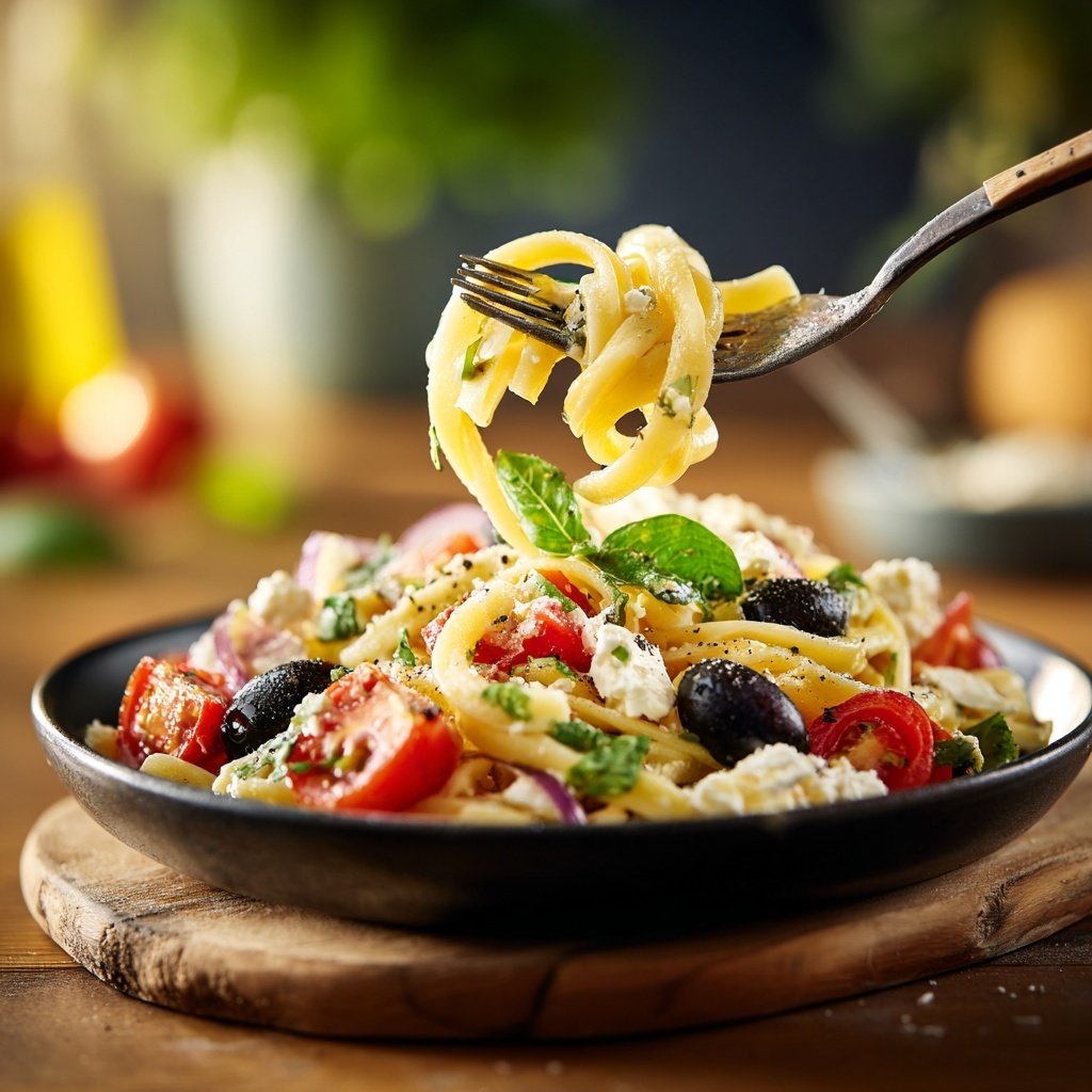 Mediterraner Nudelsalat Mit Feta Und Oliven